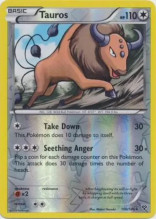 100/146 Tauros XY Rare Reverse Holo